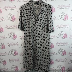 Style and co dress button up geometric Black and White Patterned Dress